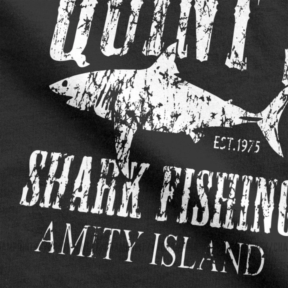 Men\'s T Shirts Quints Shark Fishing Amity Island Funny Short Sleeve Jaws 70s Fish Tees O Neck Clothes Pure Cotton Gifts T-Shirt