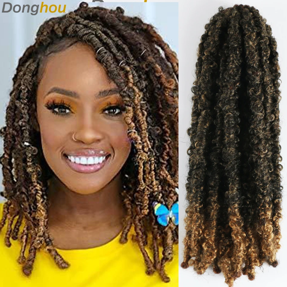 DongHou 12” Butterfly Locs Crochet Hair Synthetic Fausse Locks Butterfly Crochet Braids Butterfly Locks Crochet Hair Extensions