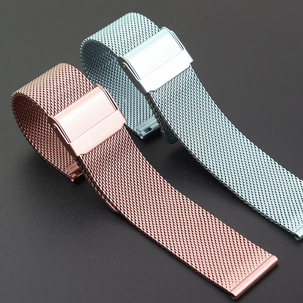 NEW Mesh Milanese Steel Watch Band Metal Ultra-thin Universal Stainless Steel Bracelet pink blue Strap 20mm 22 mm