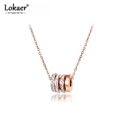 Lokaer Classic Cubic Zirconia Circle Chokers Necklaces Pave Setting Rhinestone Gold Color Stainless Steel Female Jewelry N18028
