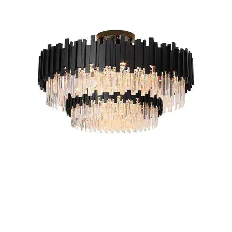 

LED 2 Layer Hanging Lamps Black Gold Crystal LED Lustre Suspension Luminaire Lampen Pendant Lamp.Pendant light For Foyer