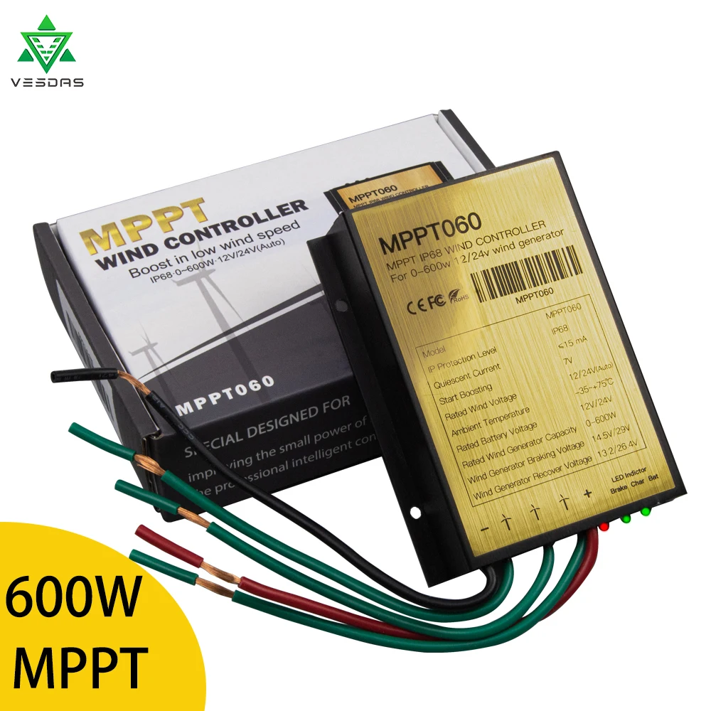 12V 24V MPPT 600W Wind Charge Discharge Booster Controller Regulator IP68 10A 20A 30A For LiFePO4 LFP Lead-Acid & GEL Battery