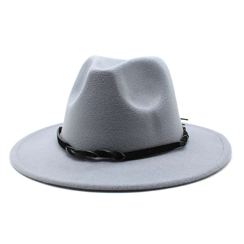 

56-58 cm Classics Women And Men Solid Color Wool Felt Fedora Hats Wide Brim Vintage Panama Church Wedding Fedora Caps