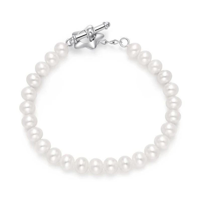 

Pure S925 Silver Bracelet Natural Round 6mm White Peal Bracelet For Women