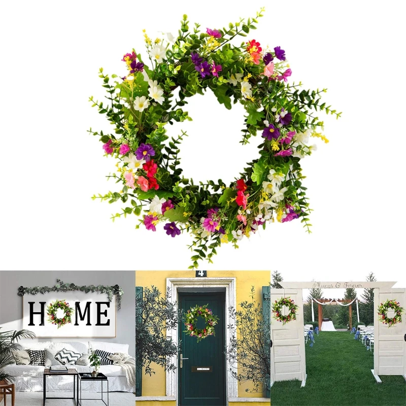 

Artificial Lavender Flower Wreath Spring Summer Door Garland 17.7 Inch Window Wreath Wedding Hanging Ornament Home Wall Decor