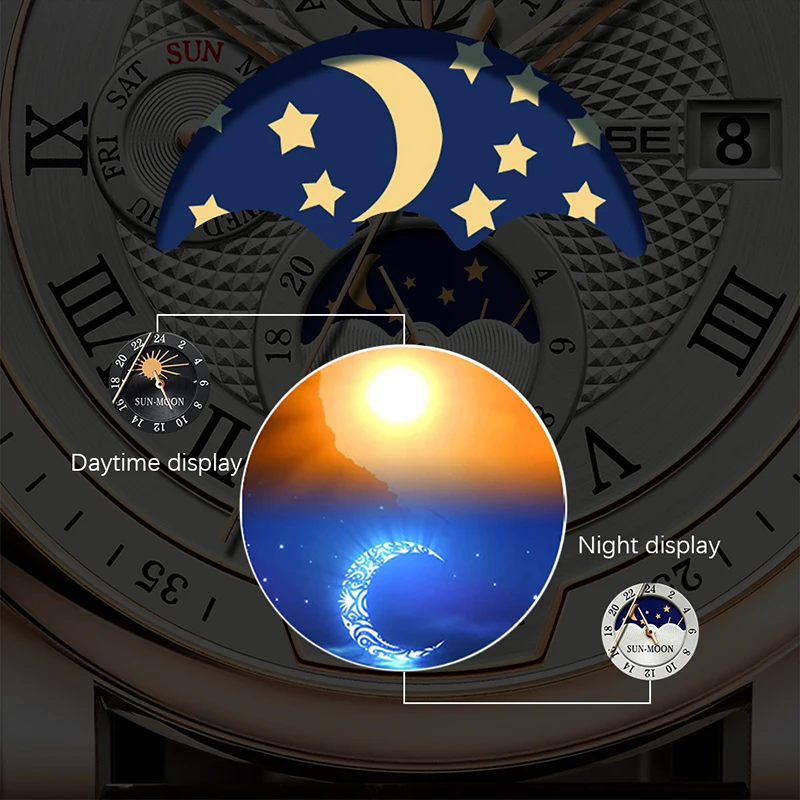 2022 TEVISE Top Brand Luxury Leather Watch For Men Business Waterproof Mens Mechanical Watches Moon Phase Automatic Wristwatch