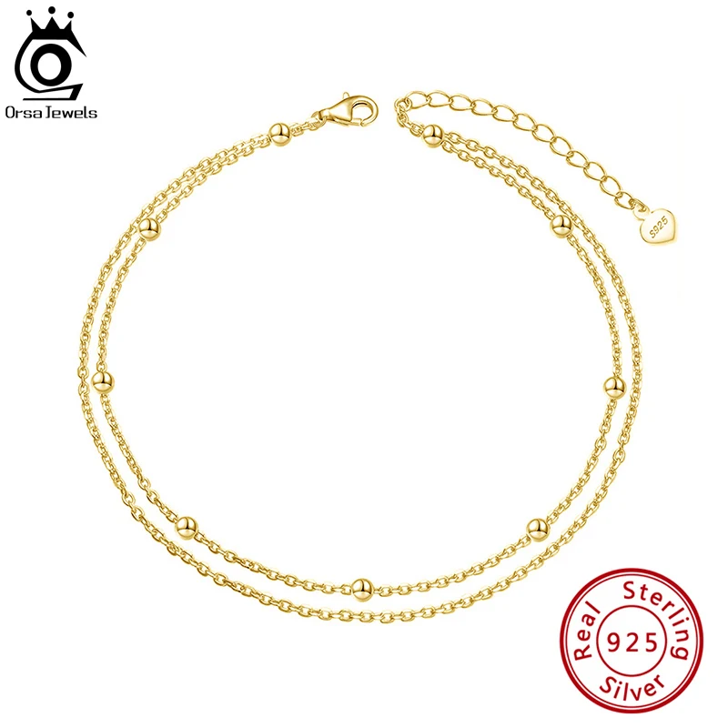 

Браслет на ногу ORSA JEWELS, из стерлингового серебра 925 пробы, двухслойный, с бусинами и спутниковым кабелем, SA14