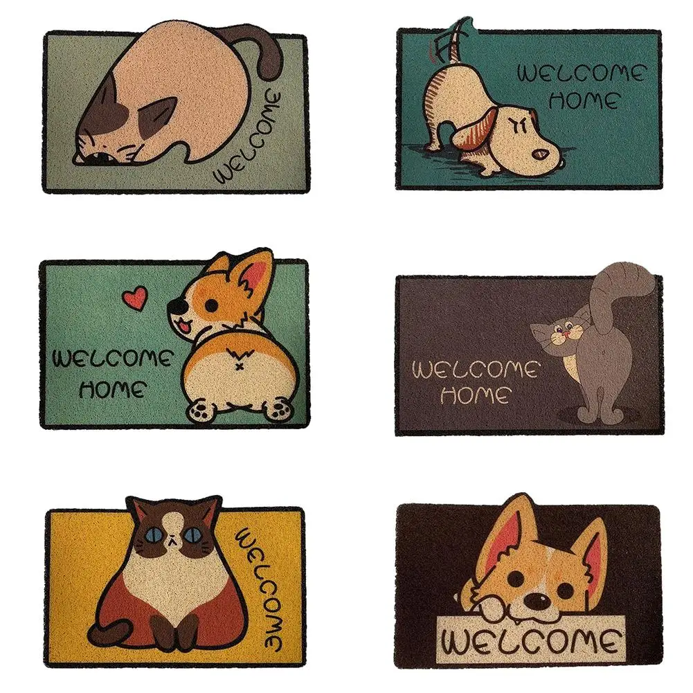 Cute Welcome Doormats For Front Door Outdoor For Entrance Heavy Duty Doormat Puppy Cat Animal Floormat Easy Clean Shoes Scraper