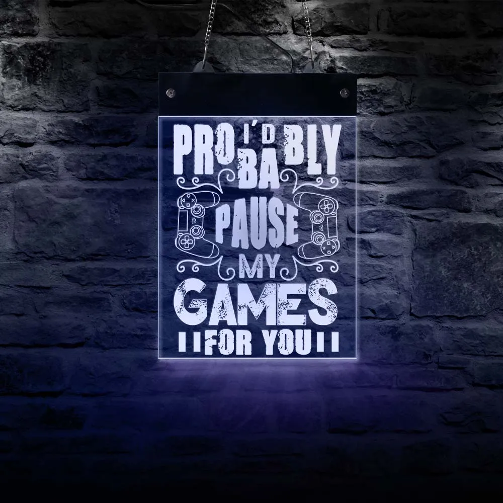 Pause My Game For You Gamer Quote LED Sign Cool Light Gamepad Controller LED Lighting Wall Art Nerd Décor Video Game Lover Gift