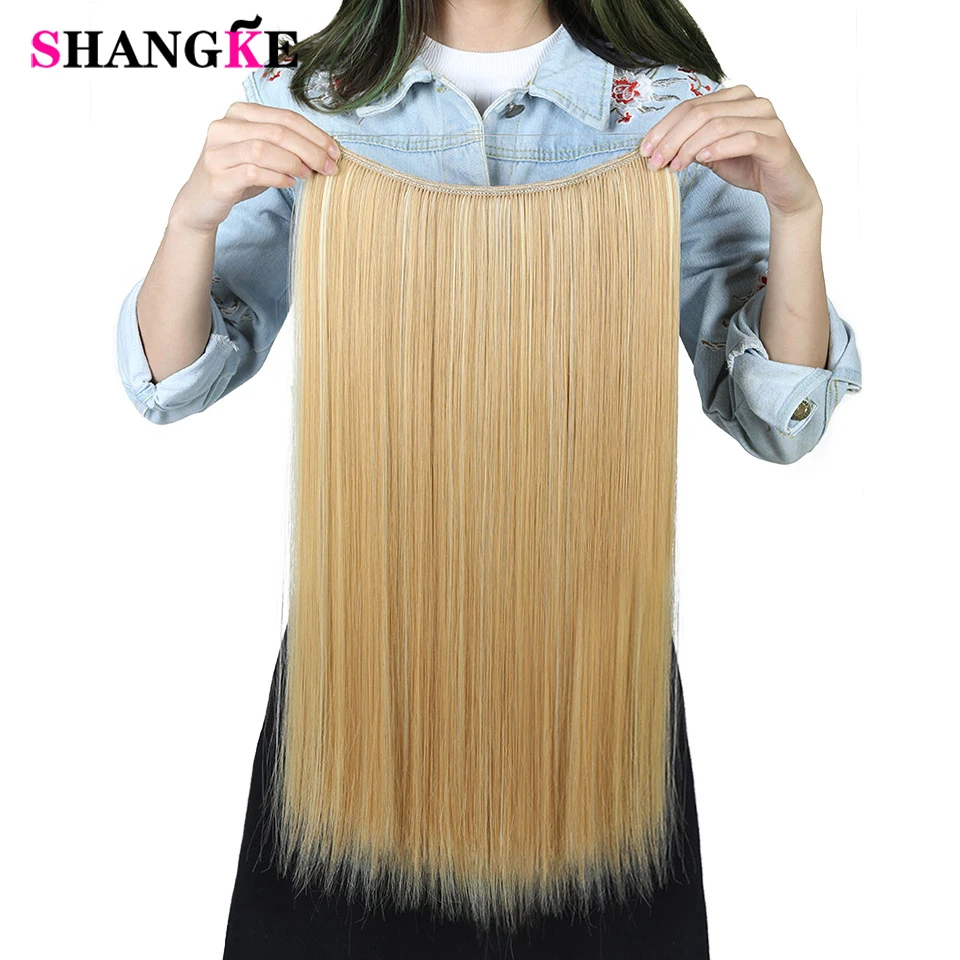 Shangke Synthetische 24 Inches Lang Krullend Golvend Haar Extension Secret Vis Lijn Haarstukken Extension Zwart Rood Ombre Golden Brown