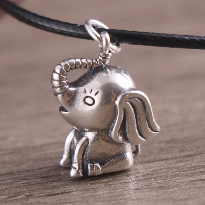 BOCAI New S925 Sterling Silver Jewelry Retro  Cute Mini Baby Elephant Pendant ,Selected  Birthday Gifts fFor Men And Women
