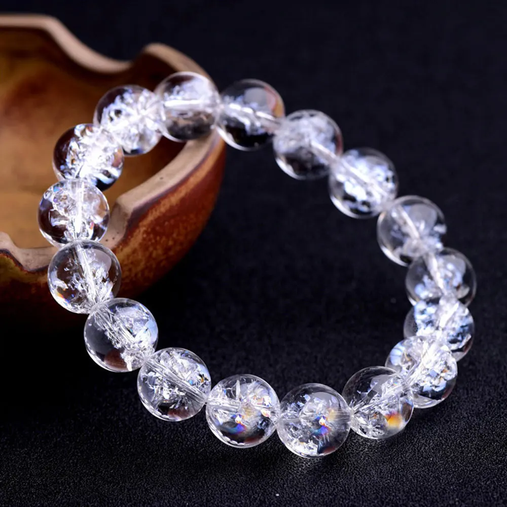 1pc Clear Quartz Himalaya Crystal Stretch Round Bead Bracelets Rainbow Elastic Healing Reiki Fashion Gift Jewellry Women Girl