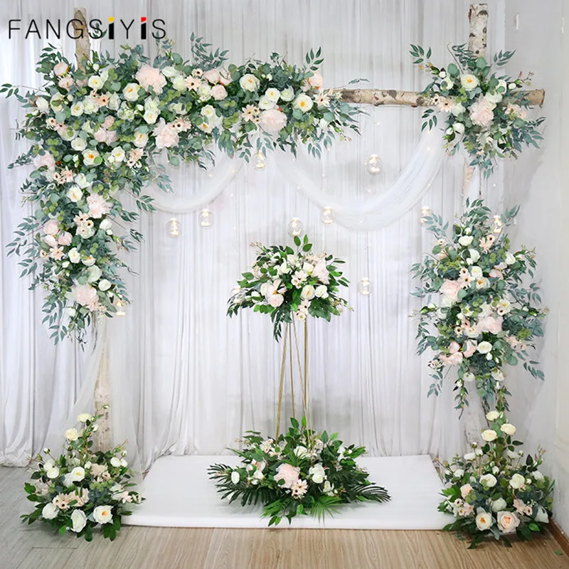 Arch Layout Artificial Triangle Flower Row Hanging Corner Flower Set Wedding Backgdrop Wall Decor Outdoor Party Display Custom