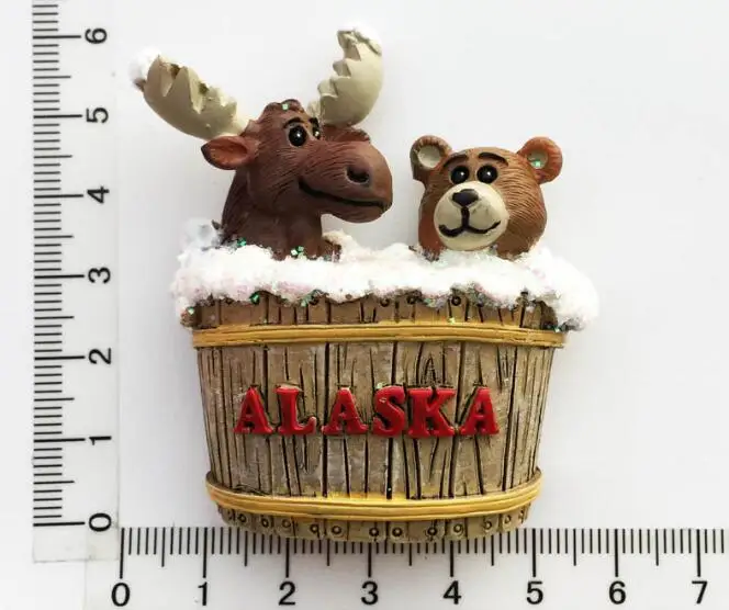 

Alaska Fridge Magnet Souvenir UAS Animals Handpainted Cute 3D Elk and Bear Refrigerator Magnets Sticker Craft Decor