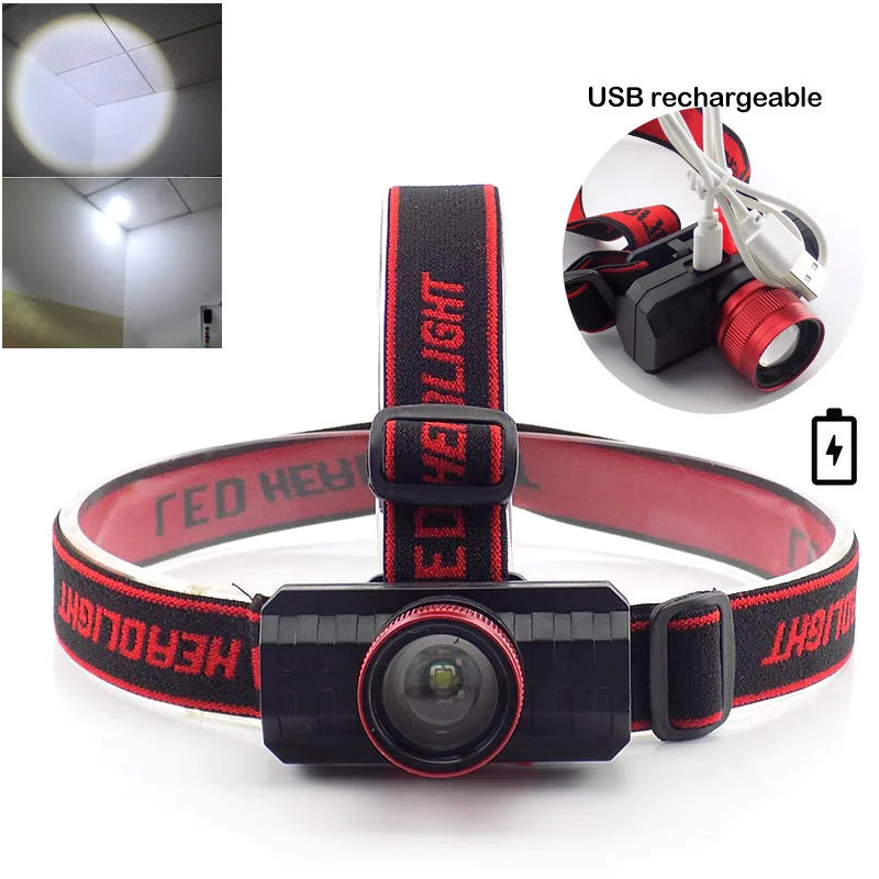 USB rechargeable LED headlamp head lamp light zoom Lamp night lighting camping Torches powerful frontal flashlight adjustable