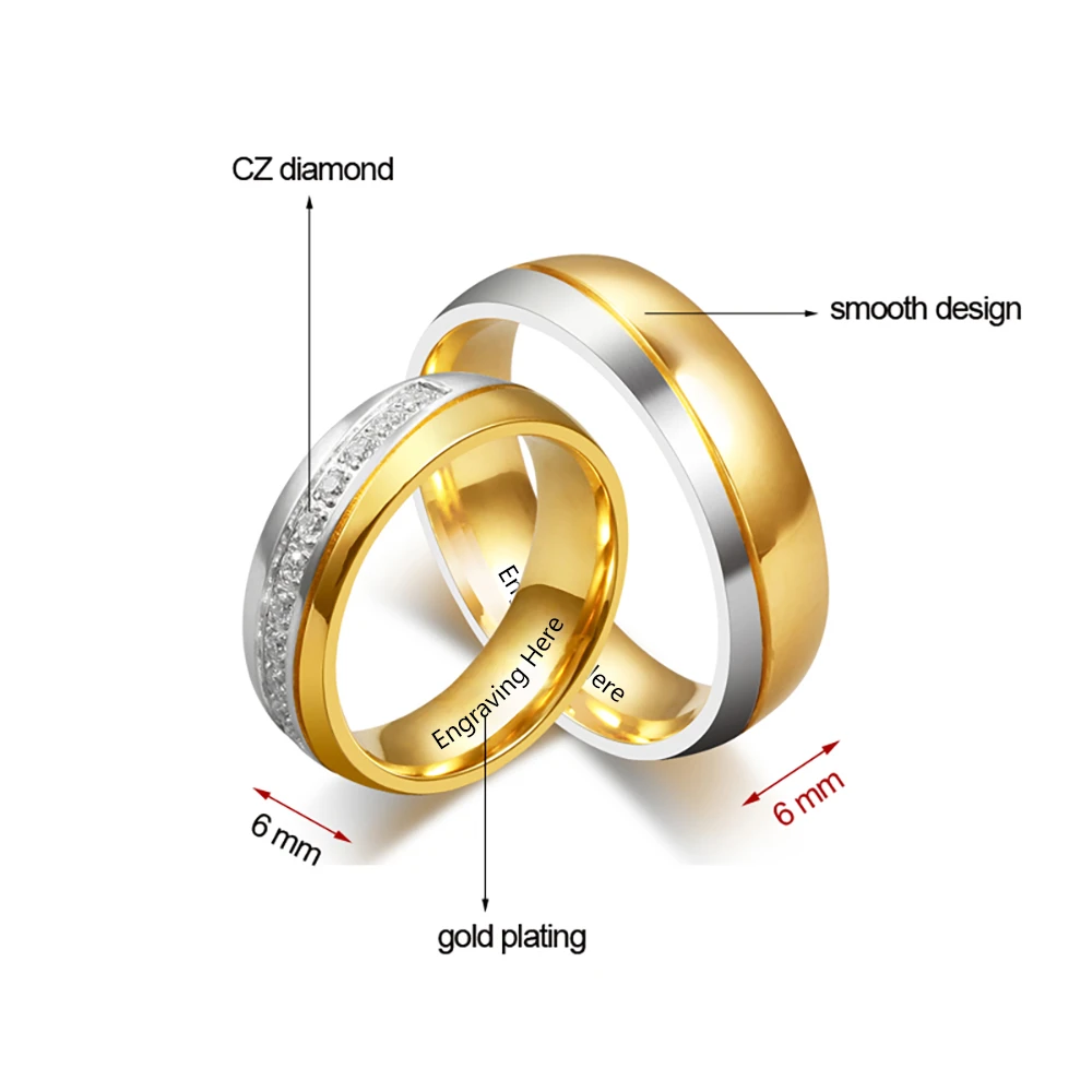 Customized Name Engraving Wedding Engagement Rings for Women Men Personalized Couple Rings with Zirconia Anniversary Gift