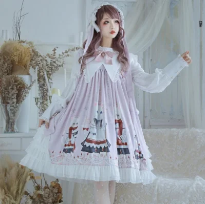 Kawaii Meisje Gothic Lolita Op Loli Zoete Prinses Lolita Jurk Vintage Kant Strik O-hals Vest Leuke Printing Victoriaanse Jurk