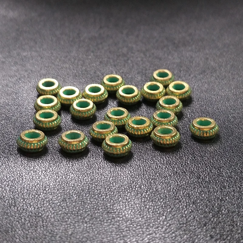 50pcs 6mm Retro Patina Plated Zinc Alloy Green Round Big Hole Interval Beads for DIY Jewelry Accessories PJ021