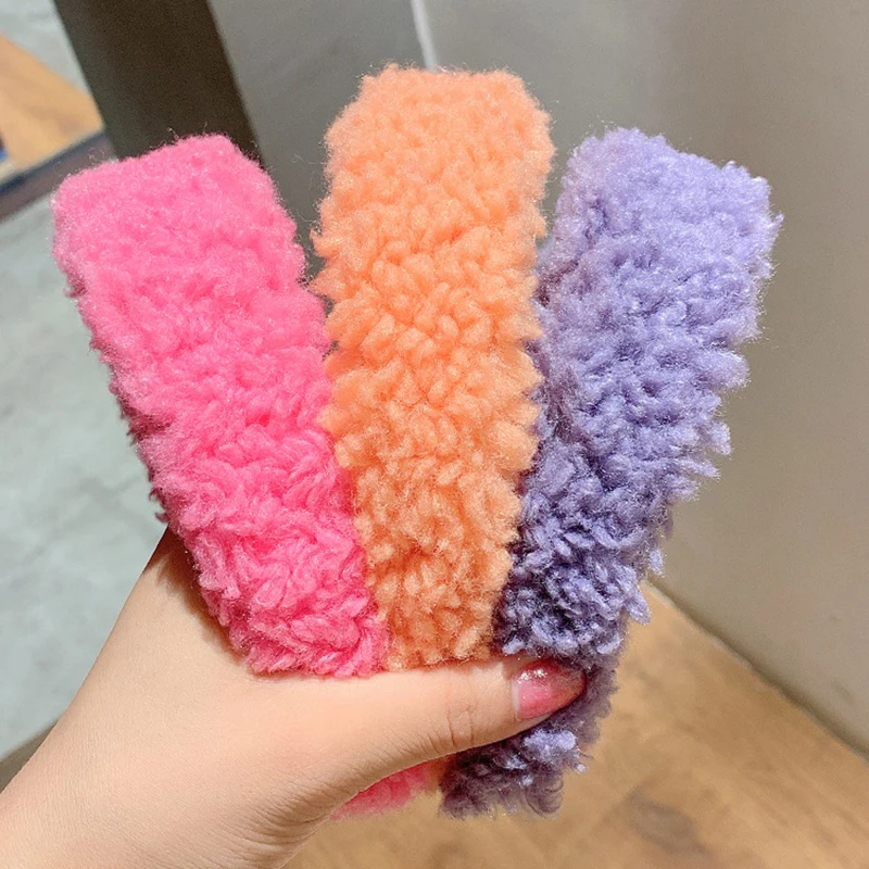 Fashion Teddy Style Thick Fur Headband Hair Bands For Women Sweet Candy Color Hair Hoop Cashmere Wide Hairbands Hair Accessories