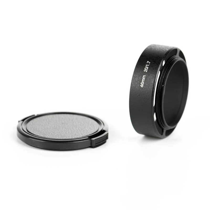 For Panasonic G 20mm f1.7 46mm Metal Lens Hood With Black Cap