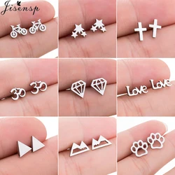 Jisensp Fashion Small Deer Stud Earrings for Women Girls Stainless Steel Jewelry Earing Cute Star Paw Earrings Christmas Gift