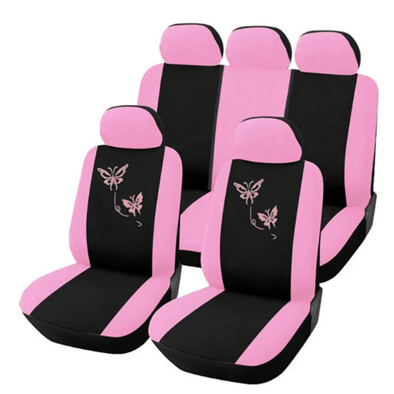 

4/9pcs/set Pink Car Seat Covers Butterfly Embroidery Car-Styling Woman Seat Covers Automobiles Car Interior Accessories