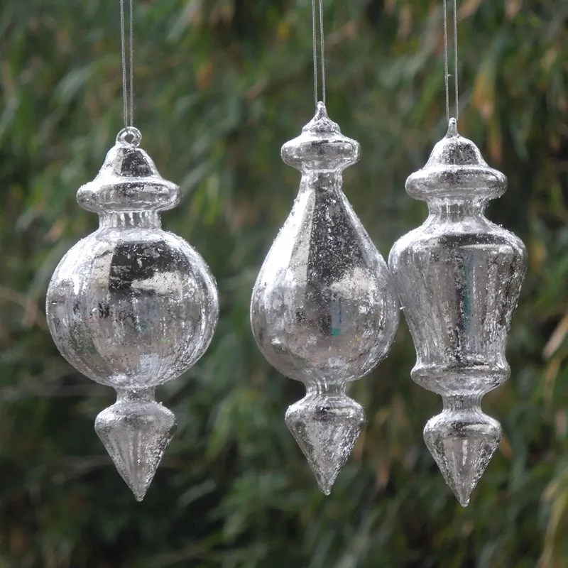 4pcs/pack Surface Silver Sheet Glass Pendant Christmas Tree Hanging Decorative Handmade Friend Gift