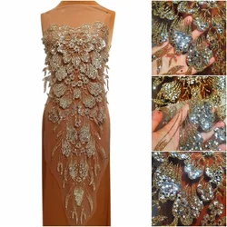 Golden Lace Prom Gown Sequins Sew on Design Clothes Bodice Appliques Patches For Costumes Dance Yellow Golden Accessories Diy