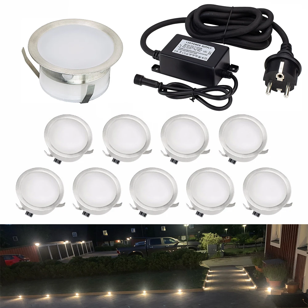 QACA DC12V Underground Lamp Recessed Stair Light IP67 Outdoor Landscape Luminaire LED Deck Lights kits 10pcs/set B104-10