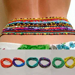 Cadenas de cuentas de cintura para mujer y niña, 2 piezas, cuentas africanas para el vientre, Bikini de playa colorido, cadena para el vientre, joyería elástica para el cuerpo