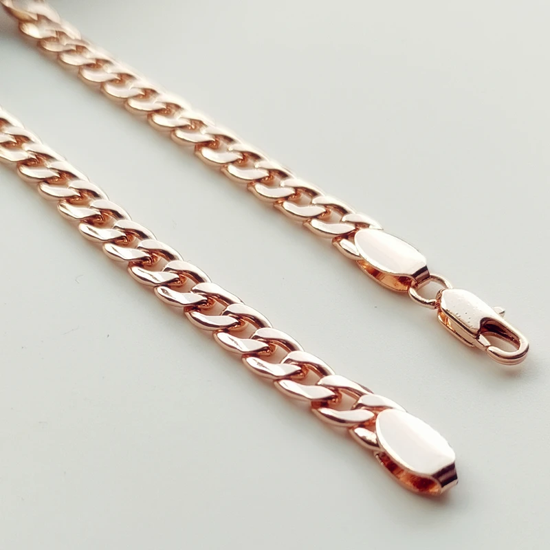 New Trendy Women Men Necklace 585 Rose Gold Color Jewelry Women Bijouterie Link Chain Necklace 5MM 60cm Long Necklace Gift