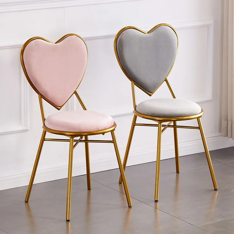 Silla de maquillaje en forma de corazón para dormitorio, taburete de tocador de princesa, Simple, ZM1103