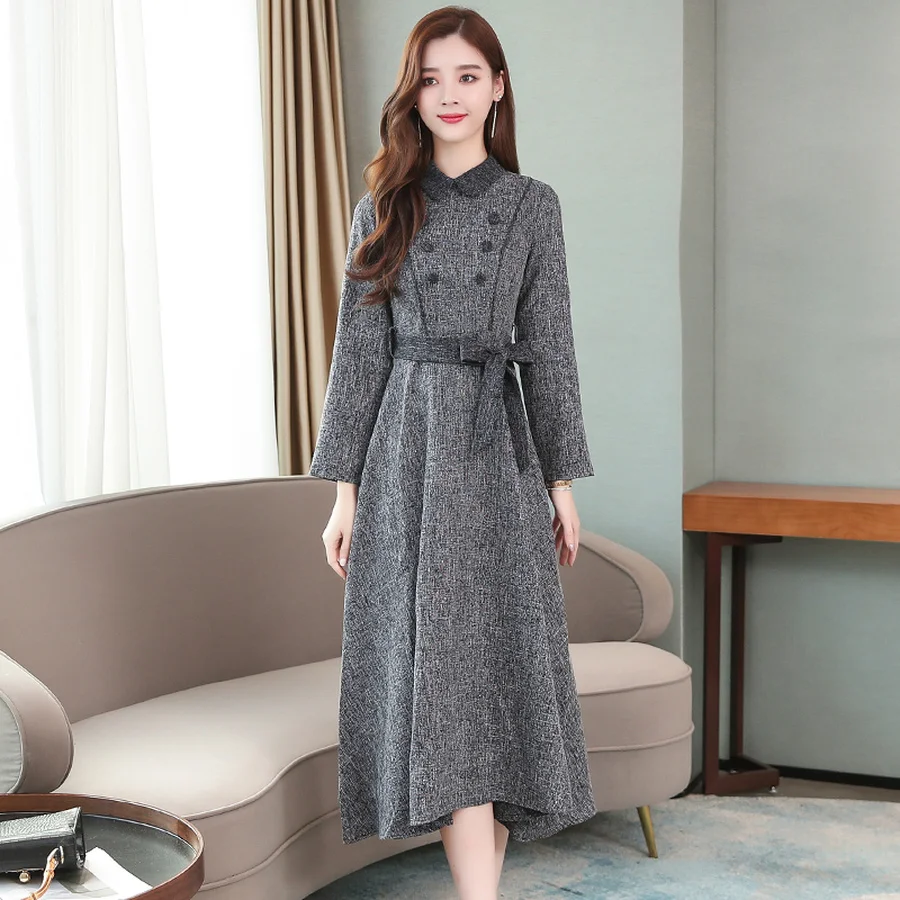 Mùa Đông 2022 Dệt Kim Dày Ấm Áp Vintage Chắc Chắn Midi Đầm Thu Đông Sang Trọng Xám Bodycon Đầm Maxi Nữ Đảng Hứa Vestidos