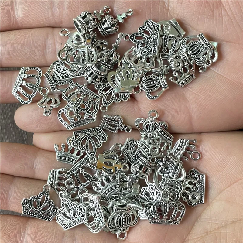 JunKang 30pcs mixed batch many kinds crown pendants DIY handmade necklaces bracelet small wholesale jewelry