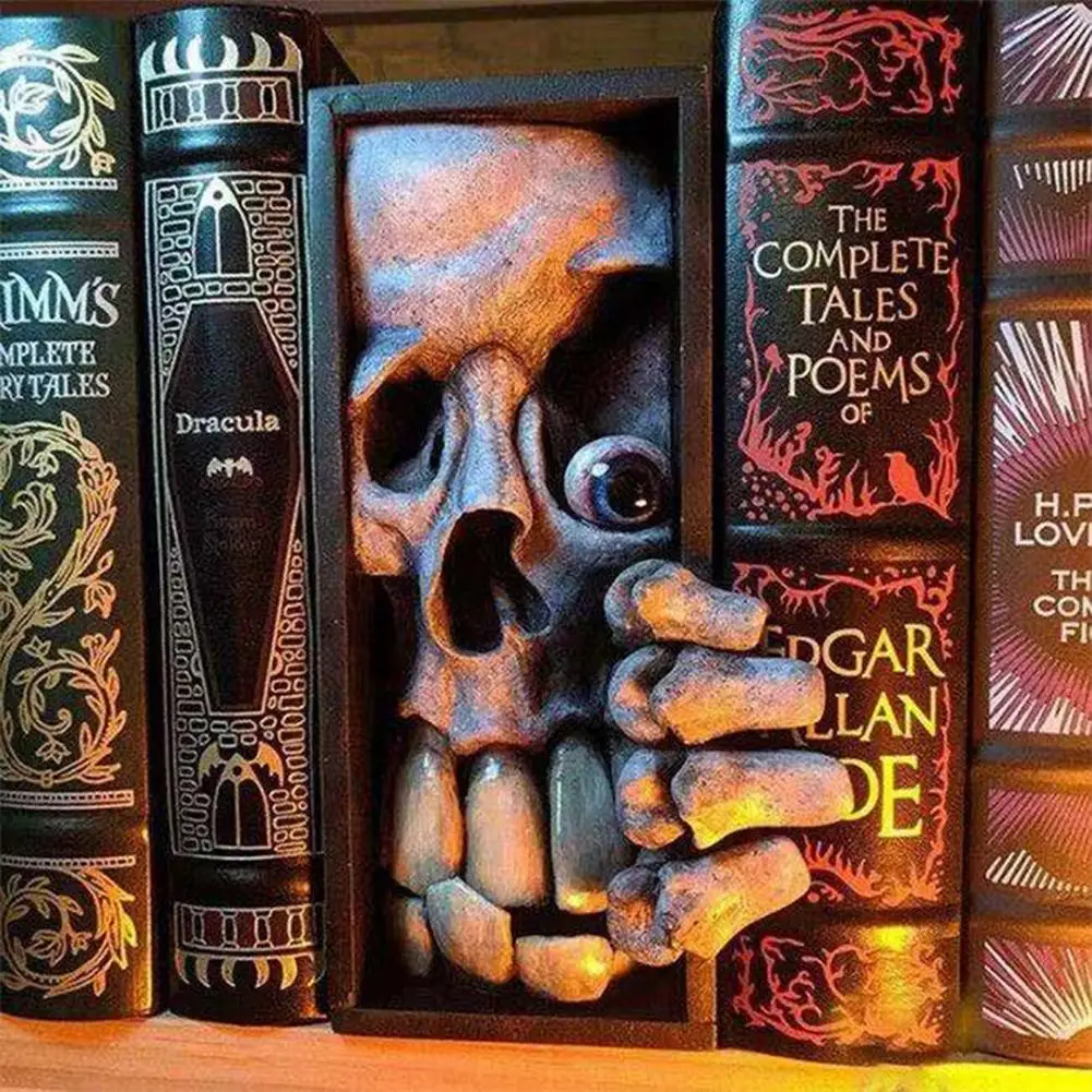 Mon ster Face Resin Bookends Bookstand Sculpture Bookshelf Decor Magics Terror Style Sculpture Bookshelf Funny Scary Decor Gifts