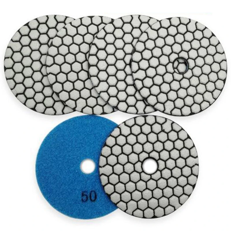 6 Pcs 4 Inch /100 Mm Grit 50 Diamond Dry Polishing Pad Granite Marble Flexible Resin Sanding Disc Ceramic Stone Polisher Disc