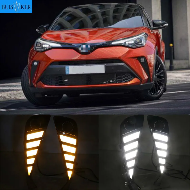 

2PCS For Toyota C-HR CHR 2020 2021 Dynamic Turn Signal Waterproof ABS Car DRL Lamp LED Daytime Running Light Day light