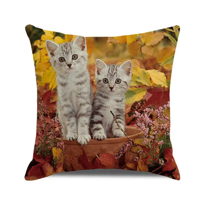 Happy Thanksgiving Cute Pet Autumn Harvest Festival Throw Pillow Case Inen Sofa Seat Cushion Cover Party Home Decor Pillowcase