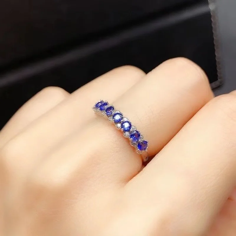 S925 Sterling Sea Blue natural Sapphire Diamond Ring  Silver Color Diamante Jewelry Ring 2.5*2.5mm