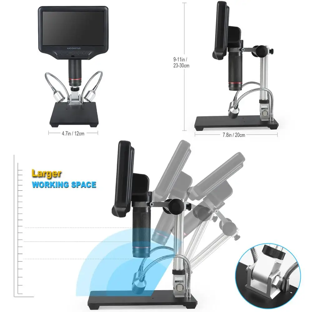 Andonstar AD407 HDMI Digital Microscope 7 Inch Screen 270X 1080P Multimedia Interface Microscopes for Repairing Soldering Tools