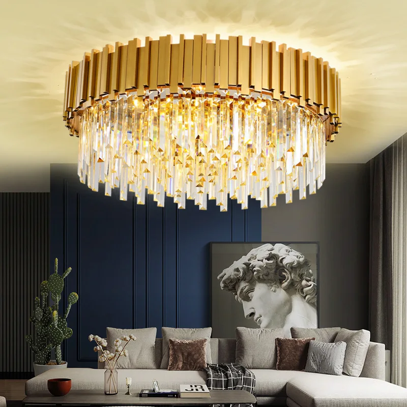 

Chandelier Luxury Round Crystal Lighting Living Room Lamp Postmodern Simple Dining Table Villa High-Grade Ceiling Lamp