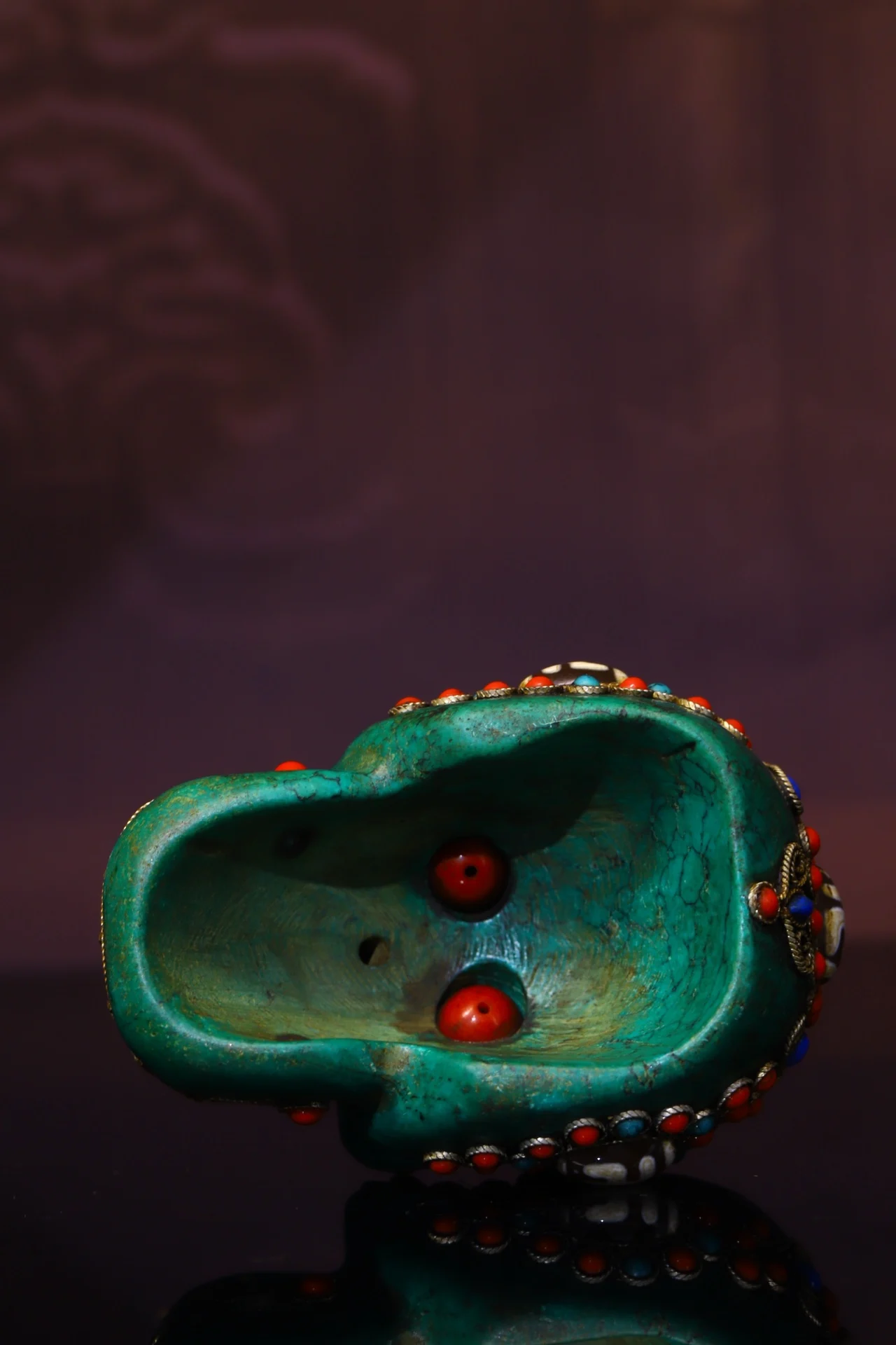 Temple Collection Old Natural Turquoise Filigree mosaic Gem Turquoise Shituo Lin Skull head Amulet Dharma Town House