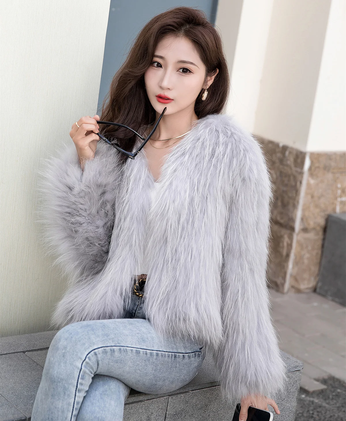 Da Cỏ Gấu Trúc Lông Thú Dệt Áo Khoác Nữ Bộ Lông Mùa Đông Áo Khoác Ấm Lông Động Vật Dài Áo Khoác Mùa Thu Thực Động Vật bộ Lông Viền