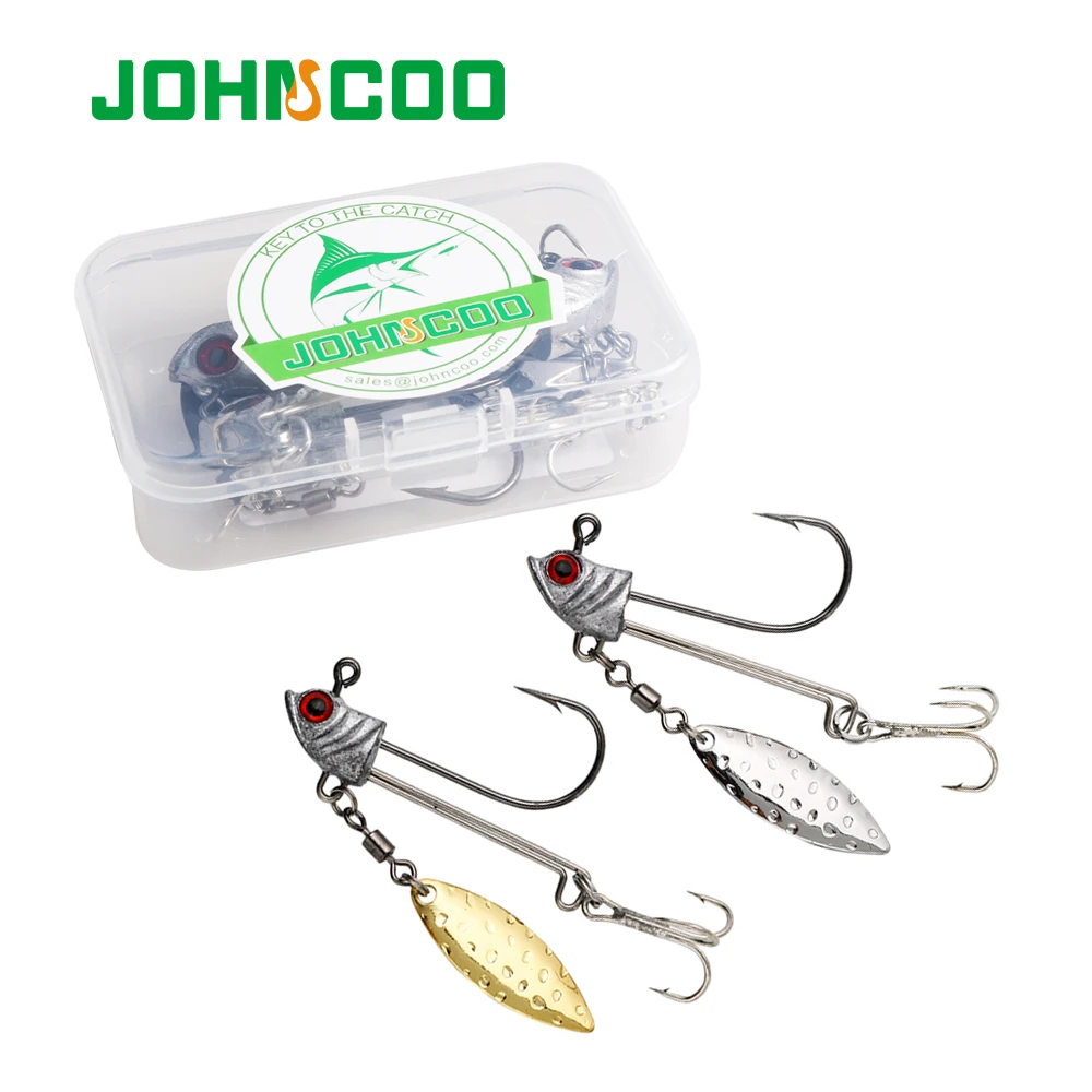 JOHNCOO 3pcs Jig Head Hook 7.2g 9.2g16.4g Weighted Hooks with Gold/Silver Willow Leaf Blade for Soft Fishing Lures