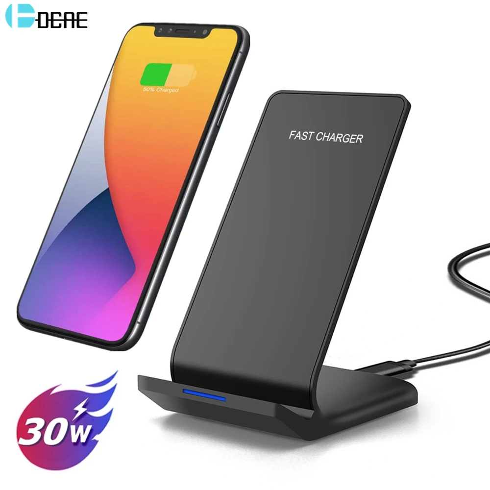 30W Wireless Charger Stand For iPhone 15 14 13 12 11 Pro Max XS XR X 8 Induction Fast Charging Dock Station for Samsung S23 S22