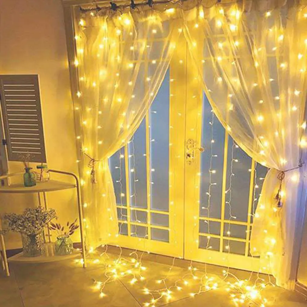 Cortina de luces LED de Navidad estrellada, cadena de luz de carámbano, luz de hadas, iluminación decorativa para habitación y jardín