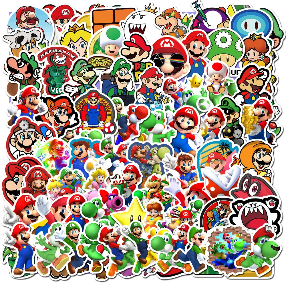 100PCS Super Marios Game Stickers IY Bike Travel Luggage Phone Guitar Laptop Classic Cartoon Sticker Decals Fun for Kid Toys