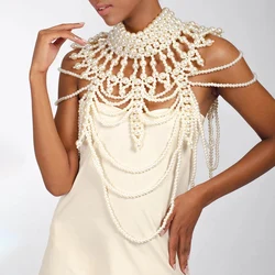Bridal Luxury Pearl Wedding Cape Lady Retro Prom Evening Shawl Women Elegant Noble Bolero Party Beaded Shrug Gorgeous Body Chain