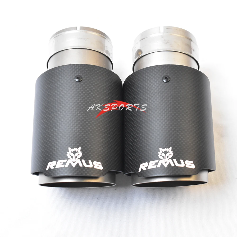 1PC Car  Straight Flange Matt Carbon Sandblasting Exhaust Pipe Stainless Steel Muffler Tip With Remus Logo