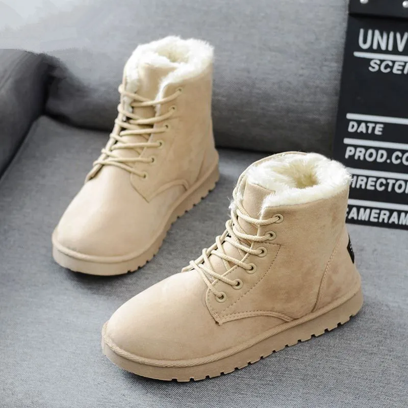 

Tide Women Boots 2020 Winter Snow Boots Female Boots Duantong Warm Lace Flat with Women Shoes Akexiya F031 Hot Sale 35-40